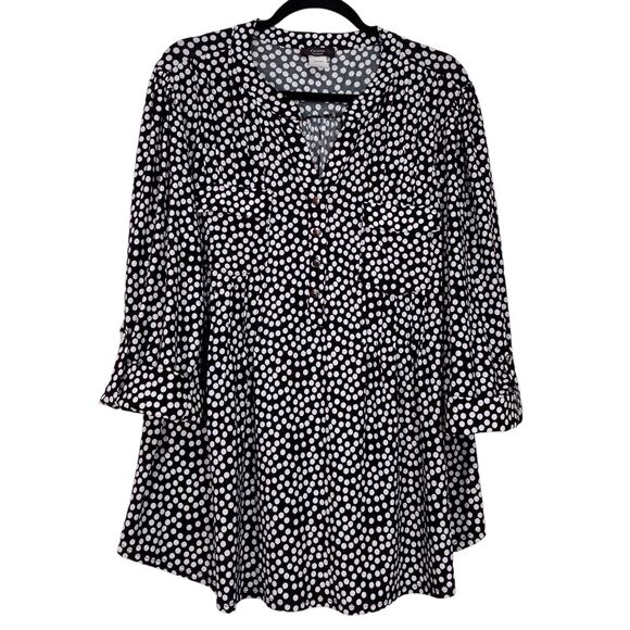 Cocomo Woman Popover Tunic Blouse Black With White Dots Size 2X Mature Office - Picture 1 of 9